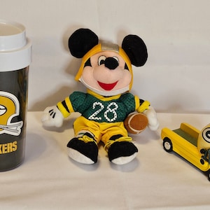 Green Bay Packers NFL Collectibles-Vintage Packers Mickey Mouse, Toy Car, 1978 Thermos-Green Bay Packers NFL Memorabilia-Packers Lover Gift