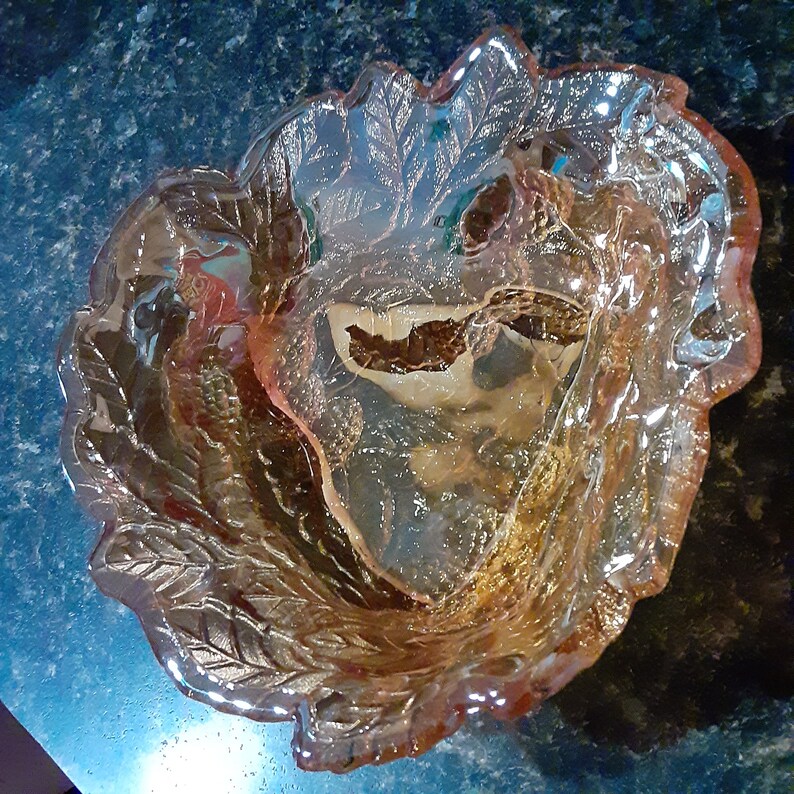 Mid Century Marigold Leaf Carnival Glass Candy Dishamber Etsy