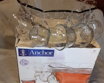 Anchor Hocking Savannah Punch Bowl Set-savannah Clear Pattern