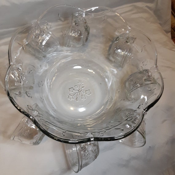 Anchor Hocking Savannah Punch Bowl Set-savannah Clear Pattern