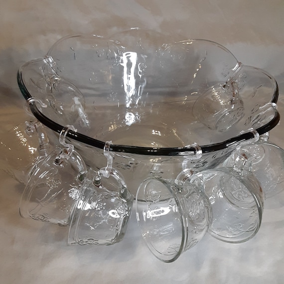 Anchor Hocking Savannah Punch Bowl Set-savannah Clear Pattern