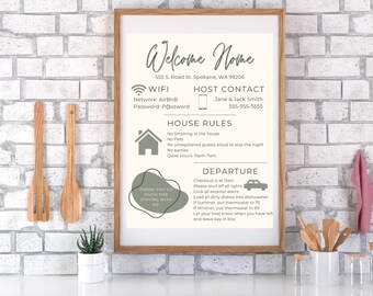 AirBnb House Rules Sign, VRBO House Rules, Rental House Rules, Fully Editable Canva Template, Digital Download