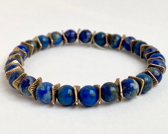 Lapis Lazuli and Gold Bracelet - Babylon, Stretch Bracelet, Gemstone Bracelet, Ancient Bracelet