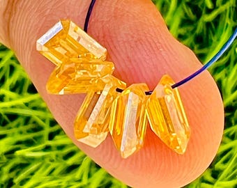 Yellow Lab Grown Diamond, 5 Pcs Brilliant Emerald Cut Drilled Loose Diamond For Jewelry, 6x4mm