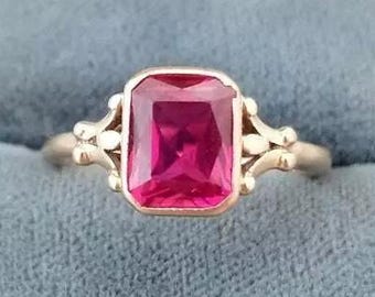 Emerald Cut Lab Grown Ruby Gorgeous Ring, 925 Sterling Silver Gemstone Wedding Ring, Anniversary Jewelry Gift For Her & Him, Engagement Ring
