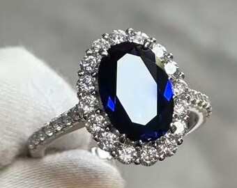 ブルーサファイアオーバルカットリング、925スターリングシルバーモ