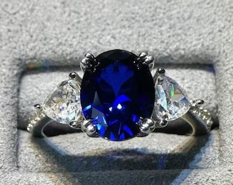 ブルーサファイアオーバルカットリング、925スターリングシルバーモ