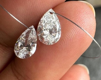 Lab Grown Diamond Pear Cut, Brilliant Cut Drilled Loose Diamond For Necklace Bracelet Jewelry Mounting And Accent, Size 6x4 mm 10 Pieces