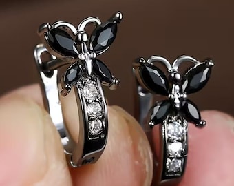 Classic Vintage Butterfly Earrings: Black Moissanite Diamond 925 Sterling Silver Jewelry Gifts