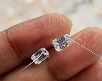 Emerald Cut Lab Grown Diamond, 10 Pieces Brilliant Cut Drilled Loose Diamond For Necklace Bracelet Jewelry Mounting And Accent, Size 6x4 mm