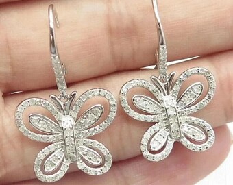 Moissanite Diamond Butterfly Earrings: 925 Sterling Silver, GRA Certified
