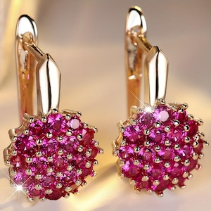 925 Sterling Silver French Clip Earrings - Lab Grown Ruby Round Cut Wedding Jewelry Gifts