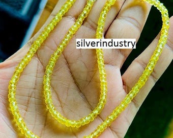 Rarest AAAA++ Yellow Sapphire Rondelle Beads Necklace, Top Quality Sapphire Faceted Gemstone Beads, 4 mm 18 Inches Strand Necklace Jewelry