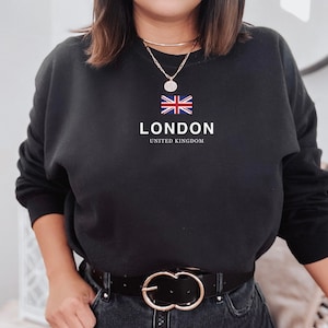 London United Kingdom Flag Long Sleeve Unisex Crewneck Sweatshirt | Gildan | Travel Souvenir Minimalist Sweater
