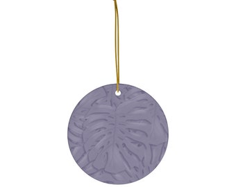Violet Monstera Pattern Ceramic Ornament