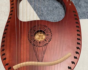 Lyre,With Tuning Key + Extra Strings,Handmade Lyre Harp,16 Strings Sun Style Solid Wood,Gift,Creative Handmade Lyre Harp, Lyre Harp Gift