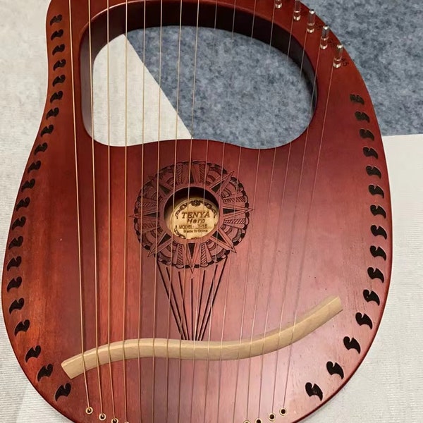 Lyre,With Tuning Key + Extra Strings,Handmade Lyre Harp,16 Strings Sun Style Solid Wood,Gift,Creative Handmade Lyre Harp, Lyre Harp Gift