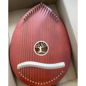 Wooden Harp, Handmade Harp, Lyre, Ethnic Lyre, Brown Harp, Oval Harp, 19 String Lyre, Box Harp, Free Tuning Hammer, Gift for Her,Music