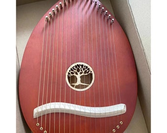 Wooden Harp, Handmade Harp, Lyre, Ethnic Lyre, Brown Harp, Oval Harp, 19 String Lyre, Box Harp, Free Tuning Hammer, Gift for Her,Music