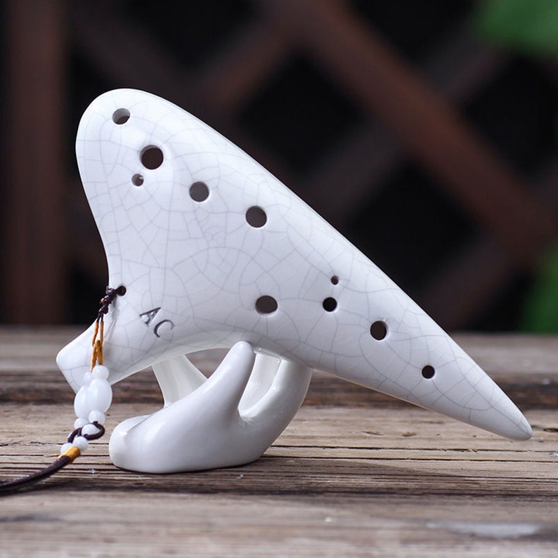 12 Hole C Key White Alto Ocarina, Use AC Key to Play Instrument Ocarina