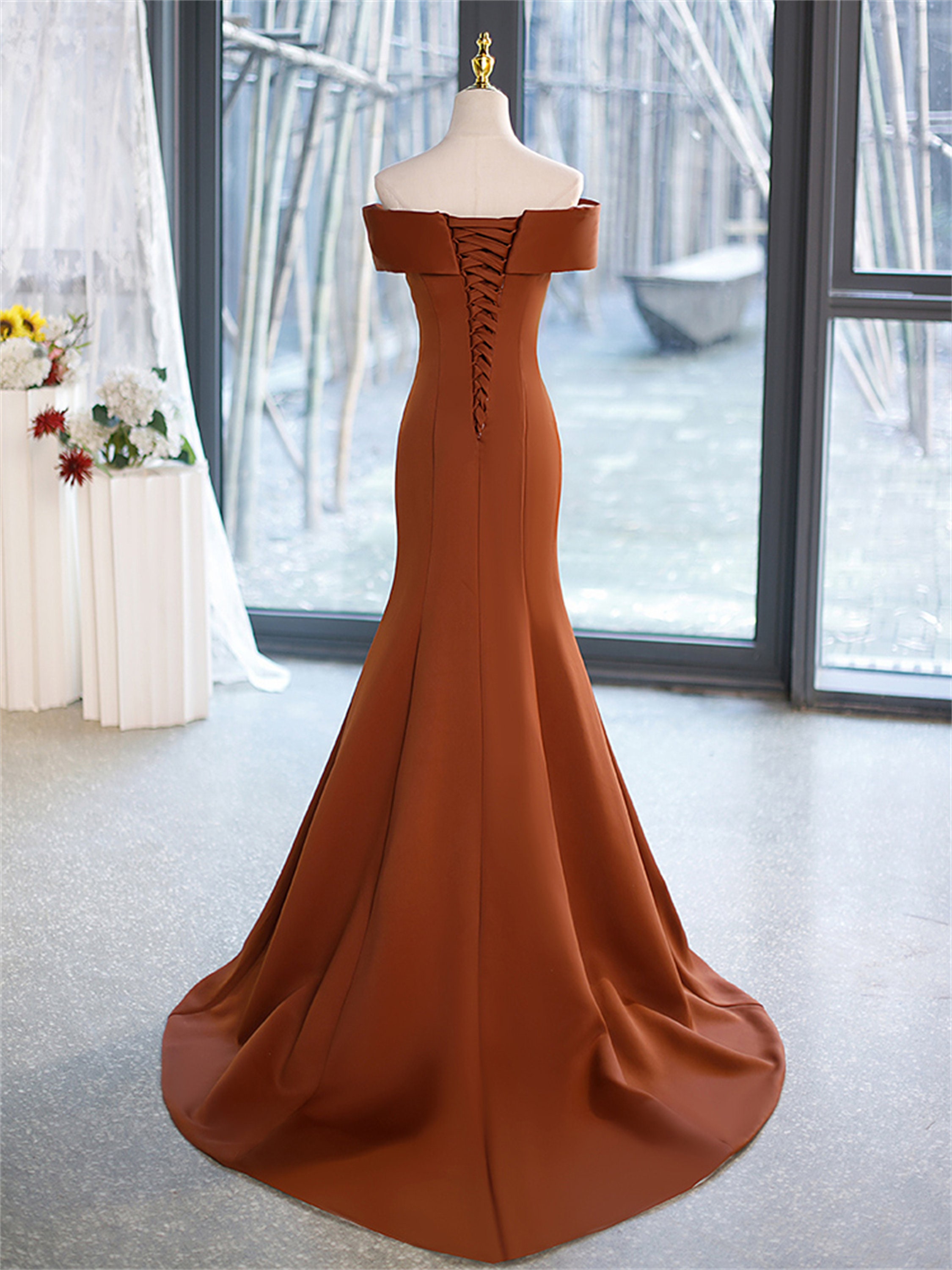 Mermaid Caramel Satin Dressbow in the Backprom Dressparty Etsy