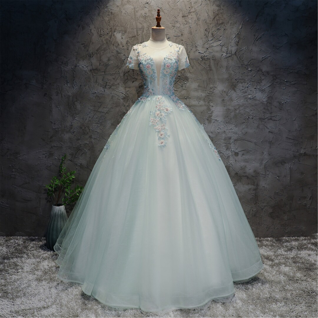 Embroidery Fairy Light Blue Prom Dress Tulle Dress Party Dress Etsy