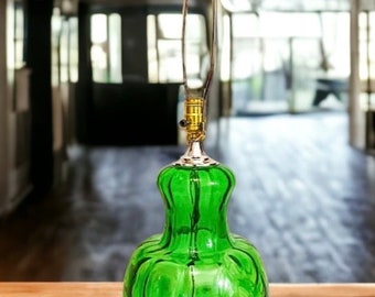 Vintage Mid Century Modern Green Art Glass Table Lamp