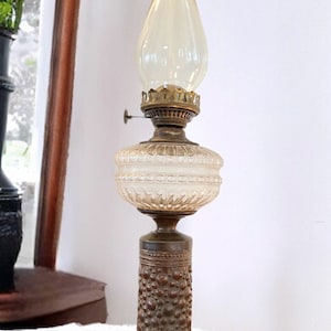 Rare Victorian Embossed Glass Pedestal Oil Lamp