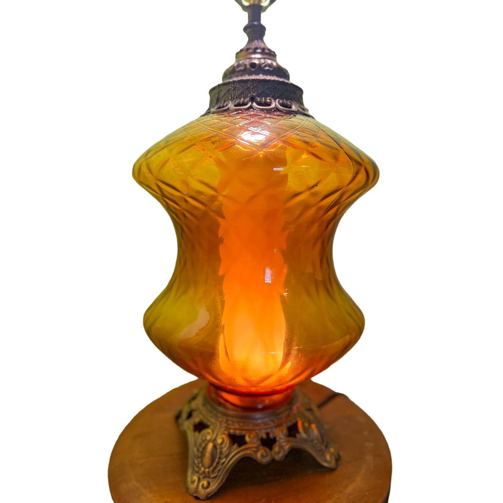 Vintage Amber Glass Lamp EF & EF Industries Lamp Etsy