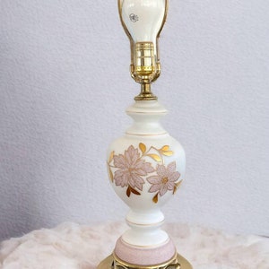 Vintage Porcelain Table Lamp Gold Pink Floral Leaf Design Made In Germany