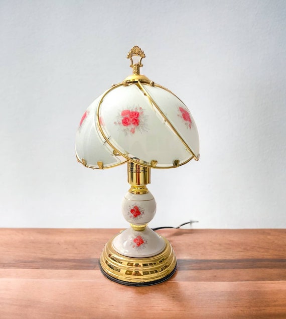 Vintage Lamp Floral Design, Glass, Ceramic and Brass - Etsy