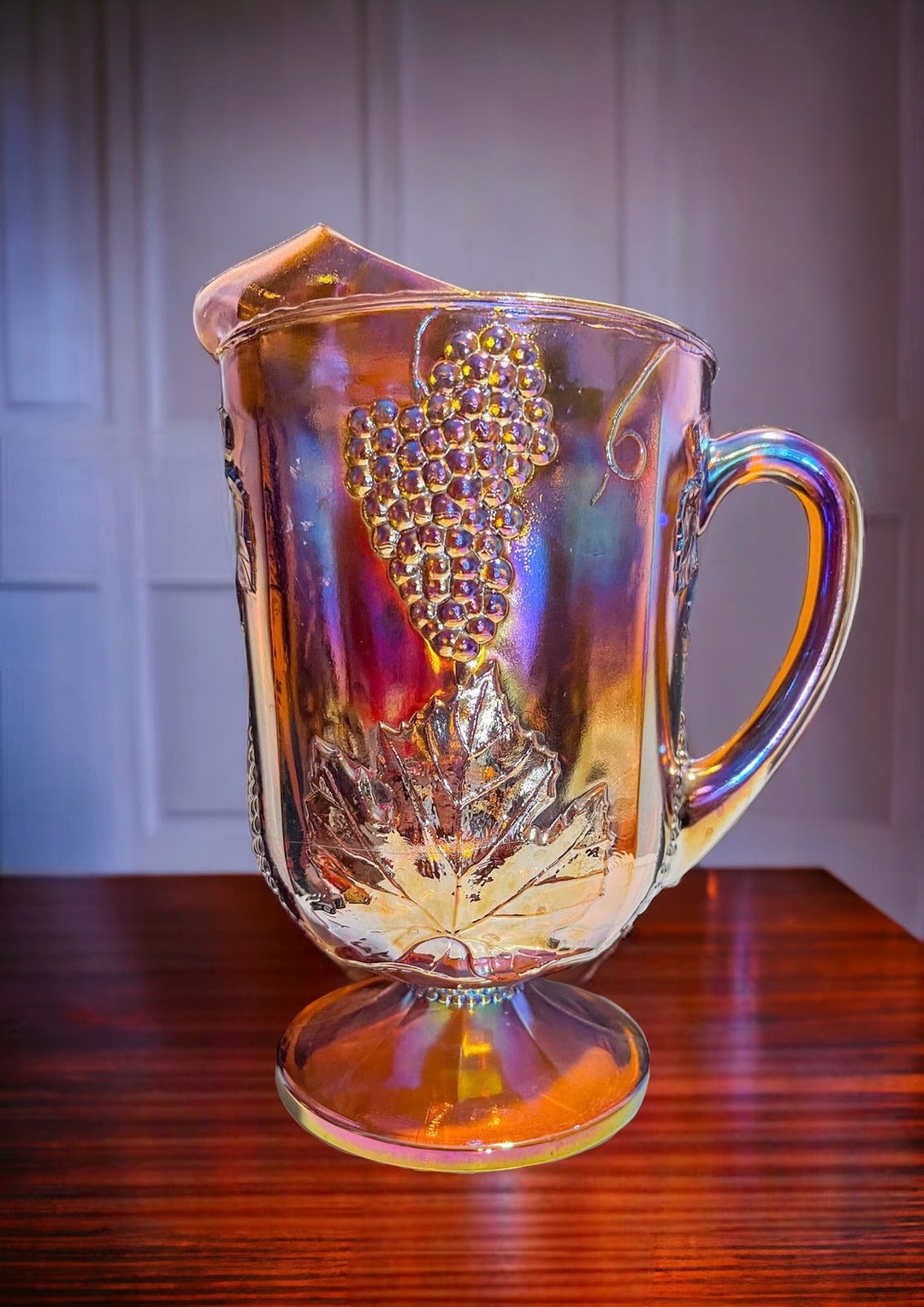 Vintage Carnival Glass Pitcher Harvest Grape Pattern