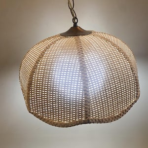 Vintage Beige Wicker Rattan Hanging Swag Globe Pendant Light