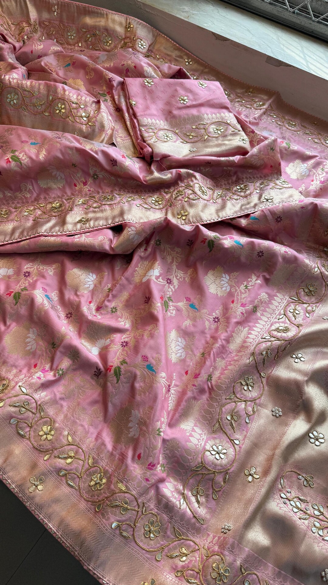 Pure Munga Silk Banarasi Weaving Saree With Zardozi Gottapatti and ...