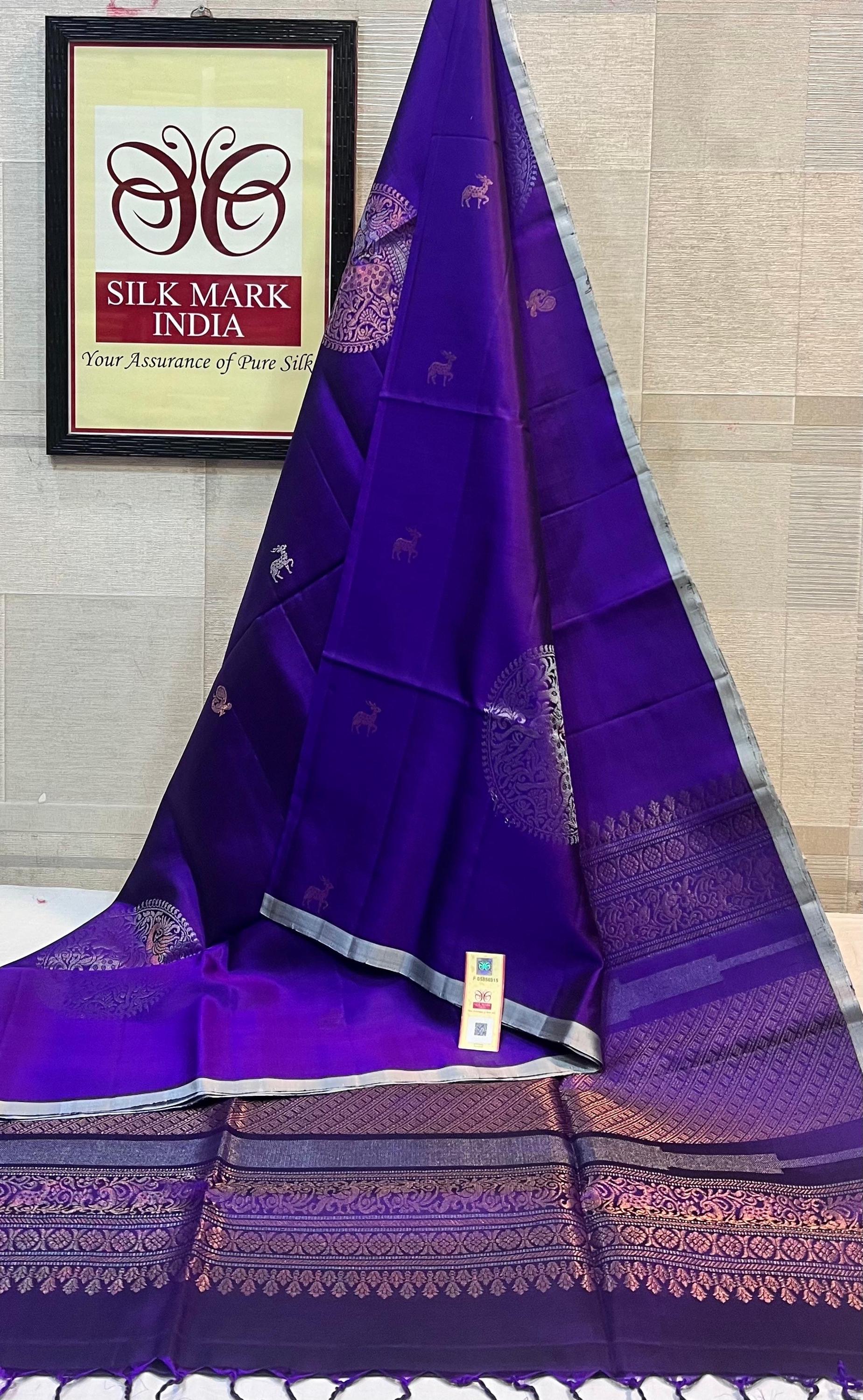 Pure Kanchipuram Silk Saree Light Brown with designs all over the body and Copper Zari Border main image 1