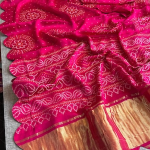 Pure bandhani gajji satin silk Banarasi weaving saree