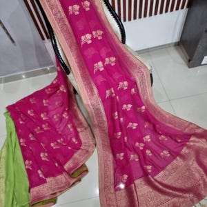 Beautiful pink Khaddi georgette saree with butties allover