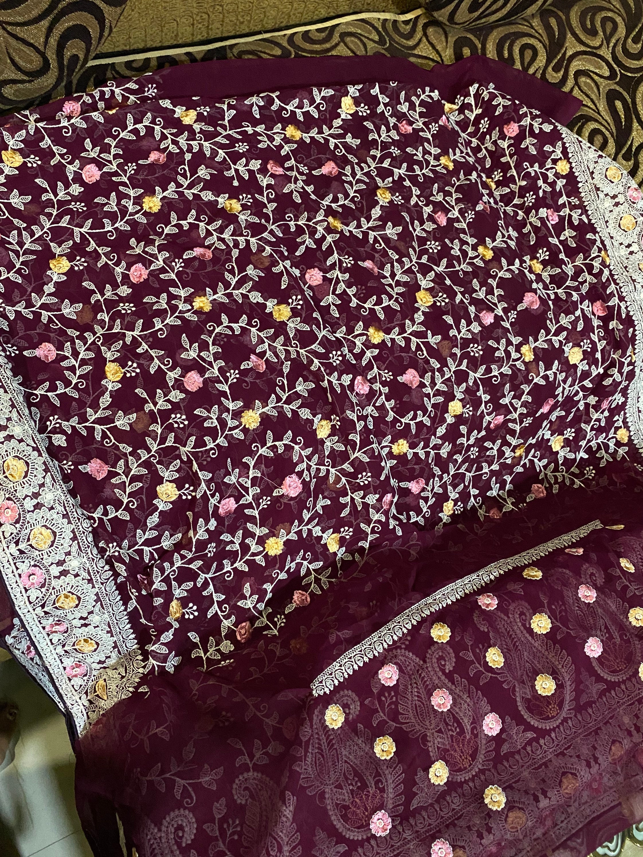Georgette saree with Kashmiri work allover
