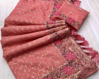 Beautiful embroidery and sequence work on georgette saree.