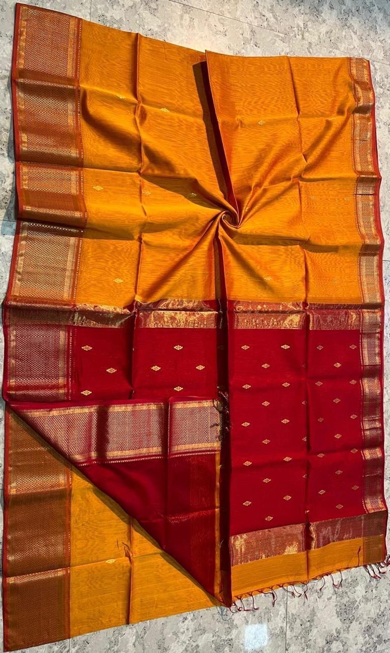Artistic Maheshwari Pure Handloom Silk Saree Yellow main image 0