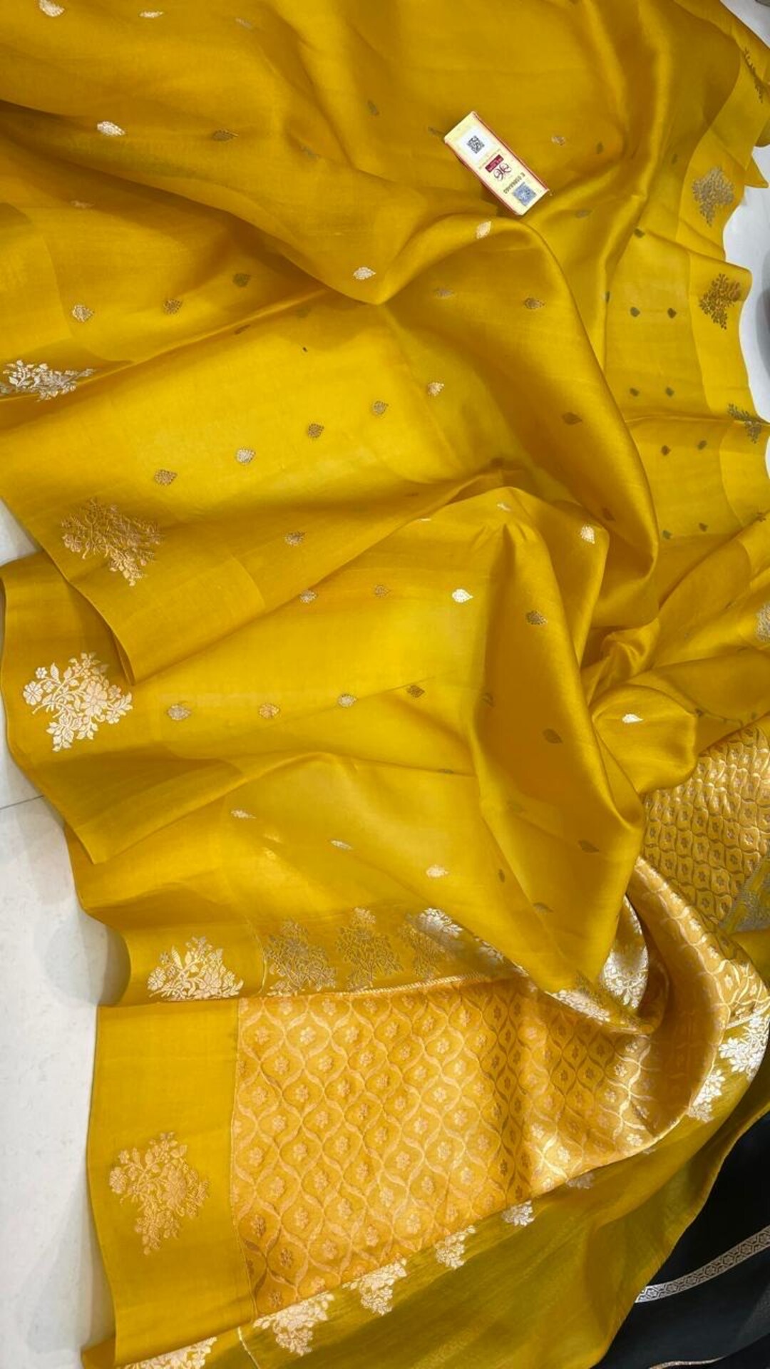 Banarasi handloom kora organza rankaat saree with allover zari stripe weaving and blouse piece