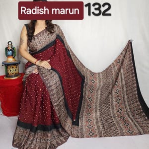 Pure modal silk ajrakh with bandhni saree