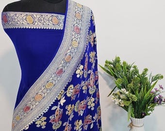 Sari de georgette Khaddi puro tejido a mano Banarasi con trabajo de sari de agua por todas partes