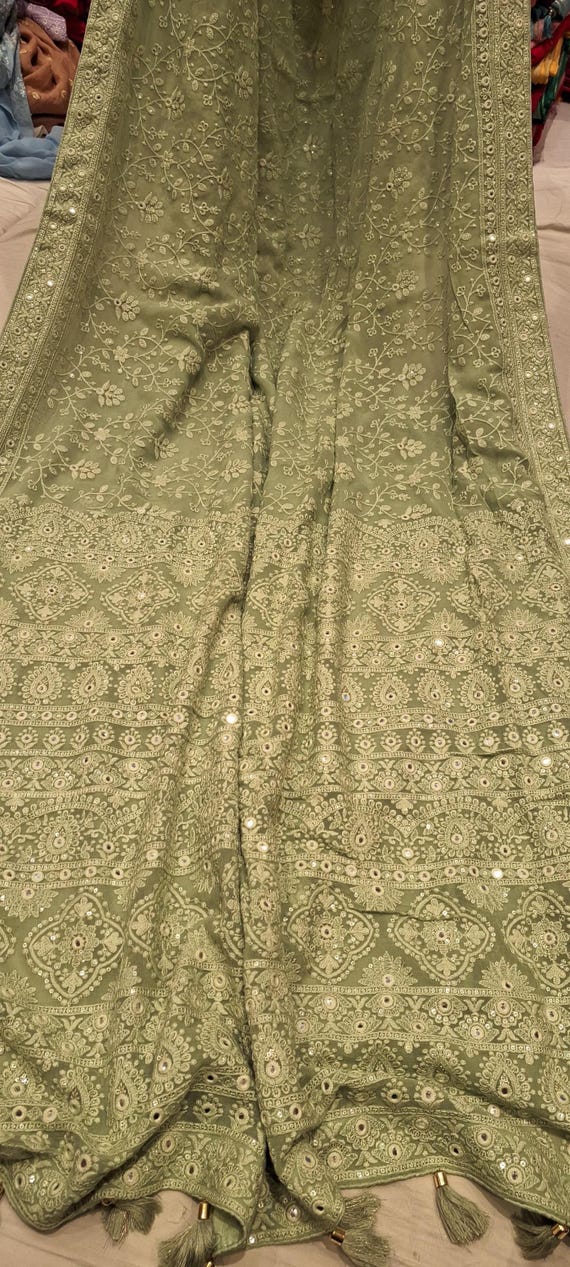 Chikankari Georgett fabric with sequins work on pure georgette