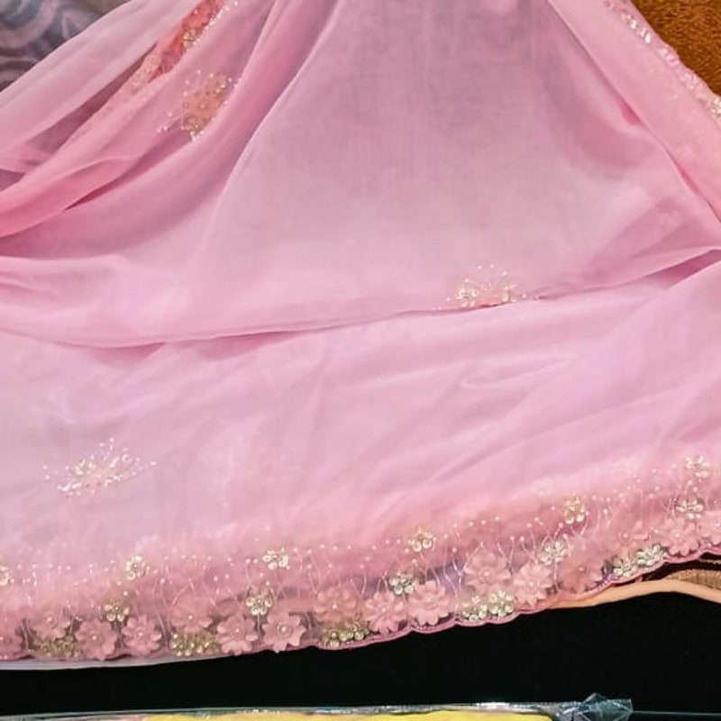 Pink color block saree