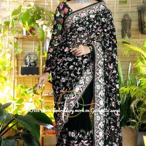 Parsi inspired!!!Parsi work embroidery on Georgette saree.