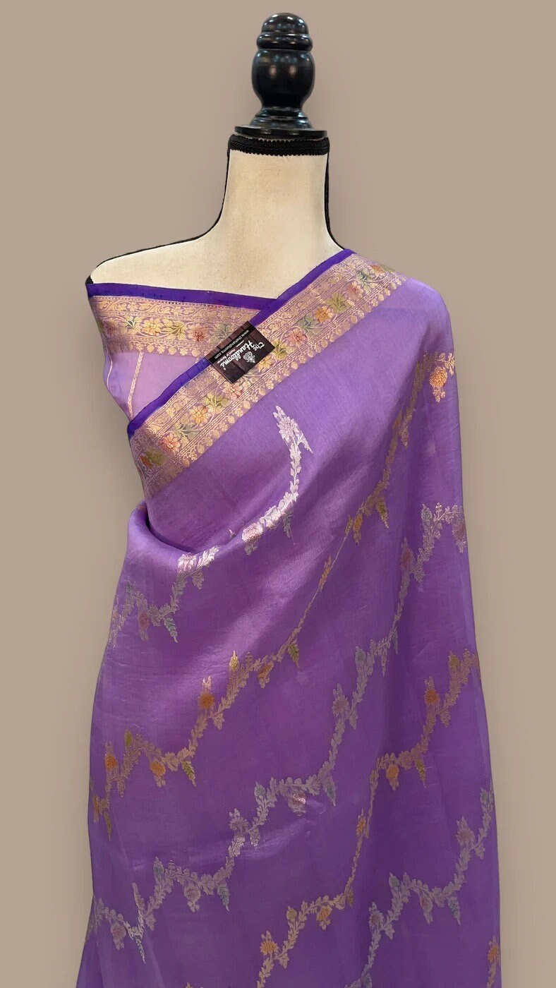 Handwoven Red Kora Banarasi Sari main image 0