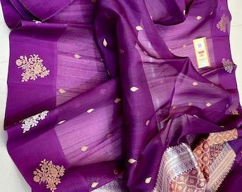 Banarasee sari de seda de organza kora en telar manual puro # borde de kadua # botas tejidas intrincadamente kadua de zari puro