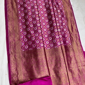 Banarasi handloom khaddi pure raw mango silk hand weaving silver and golden zari weaving light weight saree