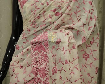 Beautiful Parsi work on soft Tussar silk saree.
